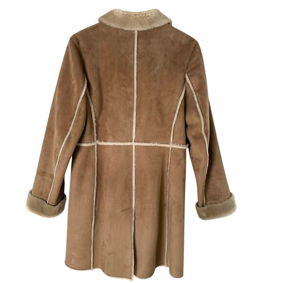 Ann Taylor Faux Suede Shearling Mid-Length Coat Button Front in Tan, Size Small - Picture 9 of 11